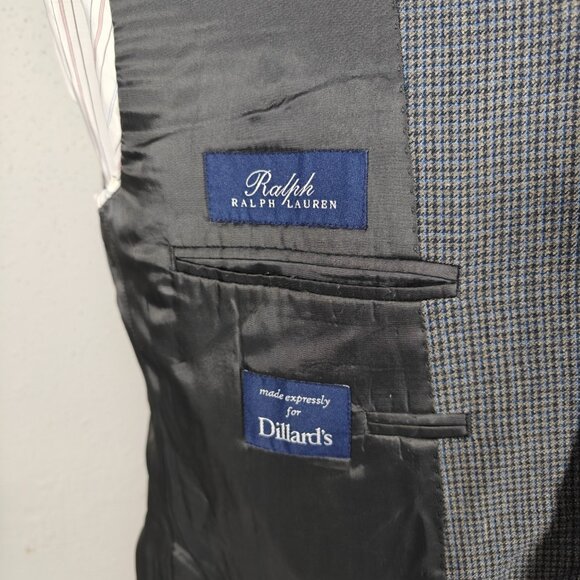 Ralph Lauren Mens Sport Coat Blazer Houndstooth Gray Silk Wool Cashmere Size 44L - Picture 14 of 15